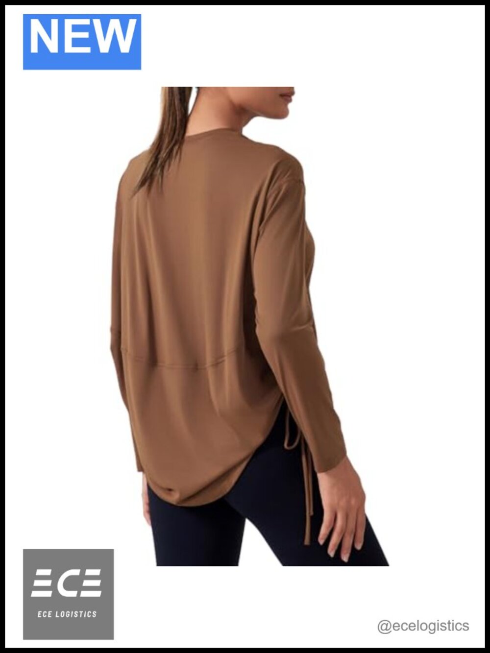 Long Sleeve Drawstring Side Ruched Workout T-Shirt Relaxed Fit